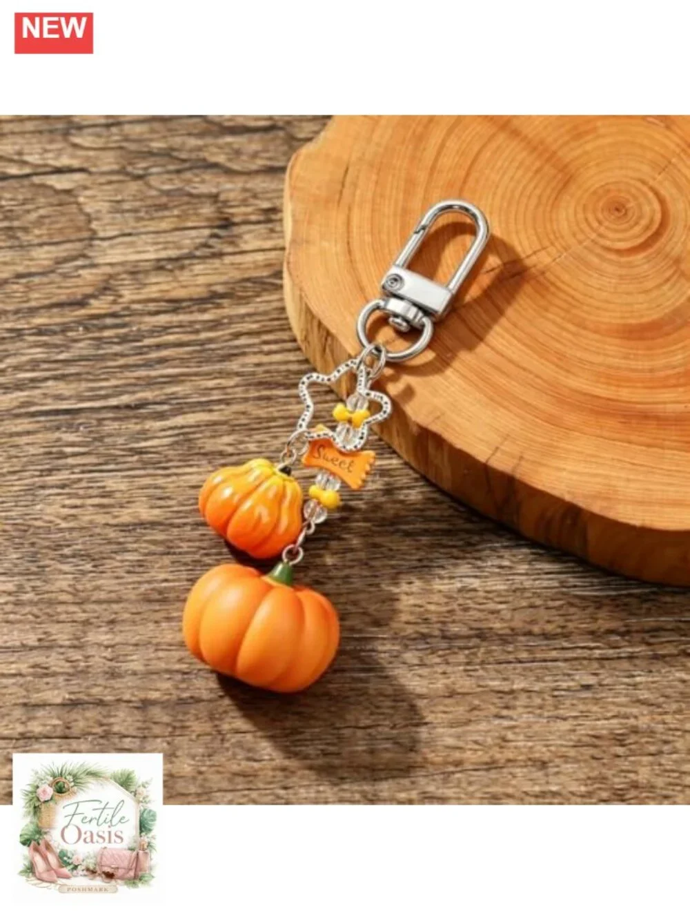3D Pumpkin Resin Keychain Bag Charm Kawaii Fall Halloween Accessory Set of 2